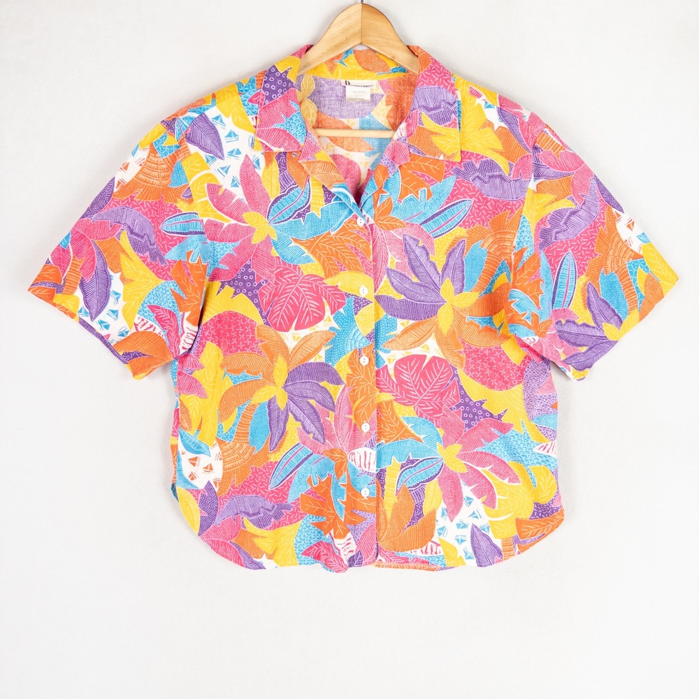 Donnkenny Womens Shirt Medium Multicolor Tropical Vintage Button Up Maximalist
